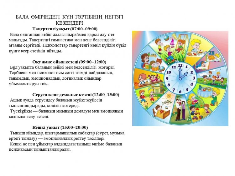 БАЛА ӨМІРІНДЕГІ КҮН ТӘРТІБІ